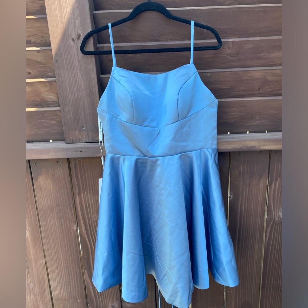 MildApril Spaghetti Straps Satin Bridesmaid Balloon Dress Light Blue size 6